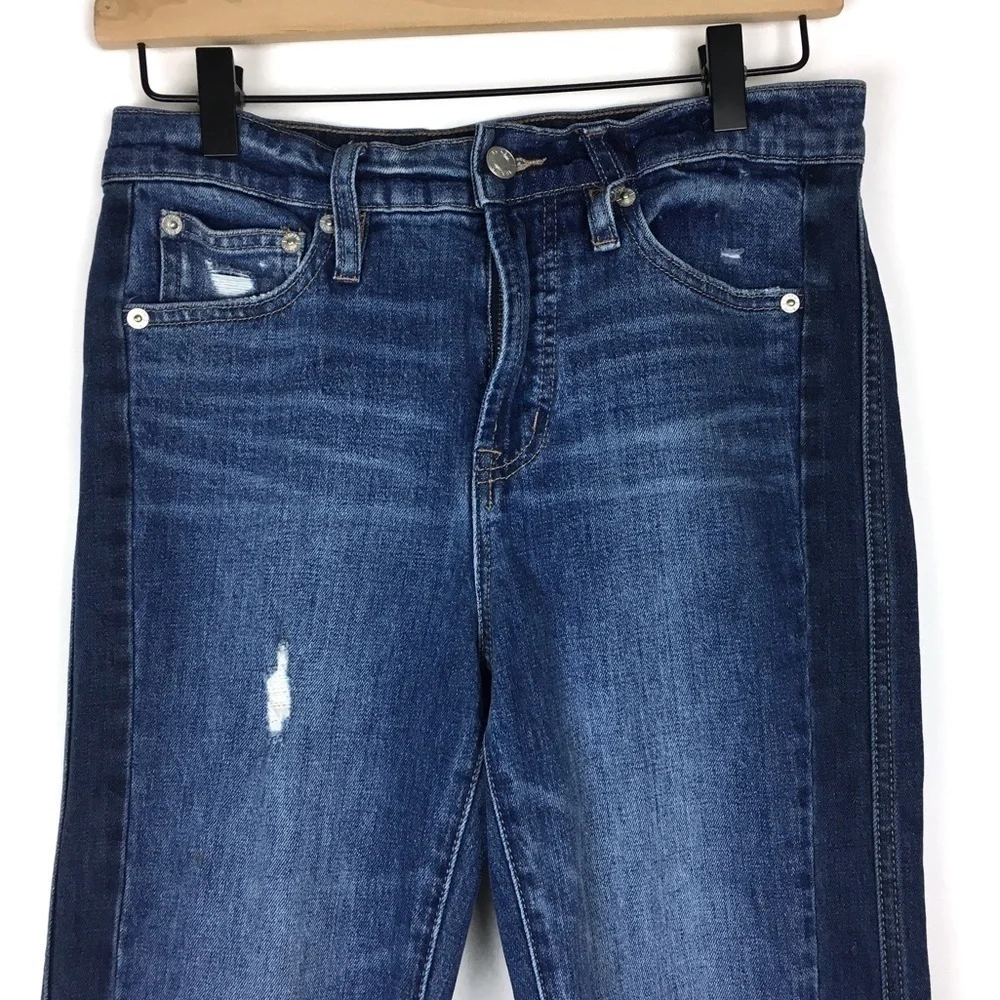 J CREW Jeans Vintage Straight Leg High Rise Two Tone Sides Stretch Denim Size 26